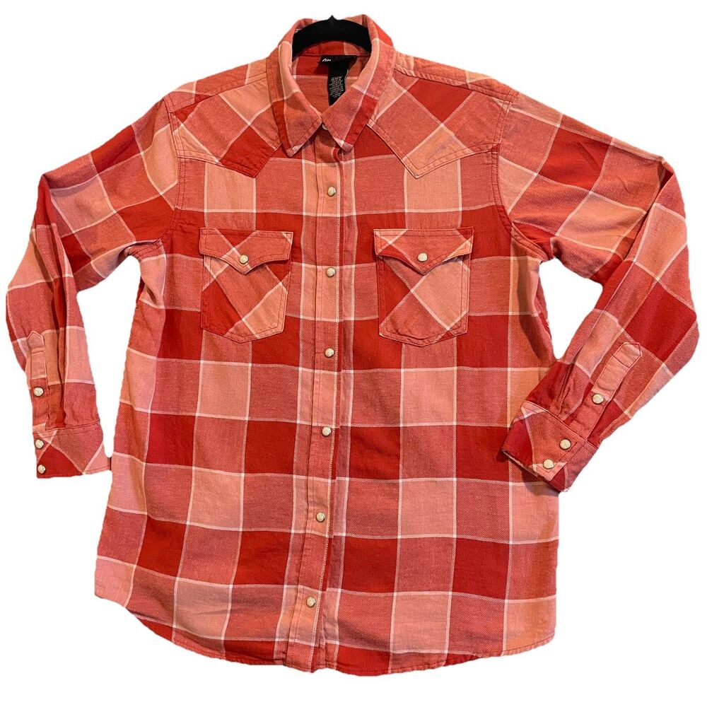 Wrangler Retro Pearl Snap Red Plaid Cotton Button Shirt Men’s Medium Cowboy